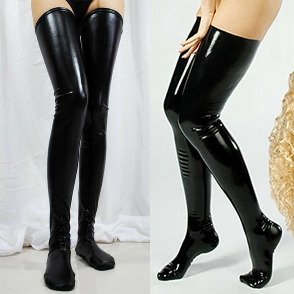 Fashion Womens Sexy Long Socks Thigh High Stockings Faux Leather Club-wear