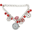Women Lady Jewelry Beads Round Flowers Bracelet Watch Christmas Gift, red D9A5