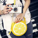 Women Round Lemon Pattern Crossbody Bag Zipper Mini Sling Shoulder Handbags