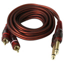 Dual 6.35mm to 2RCA Audio Auxiliary Stereo Y Splitter Cable (5ft)
