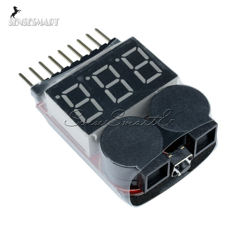 1-8S Lipo/Li-ion/Fe Battery Voltage 2IN1 Tester Low Voltage Buzzer Alarm New