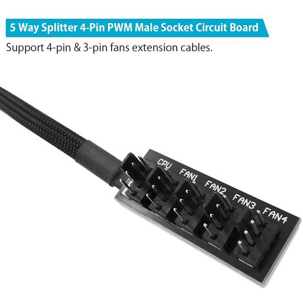 40cm 1 to 5 4-Pin PWM Fan CPU HUB Splitter PC Case Cooler Power Adapter