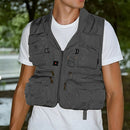 Multi Pocket Photography Hunting Fishing Vest Jacket Waistcoat Gray L Fabric