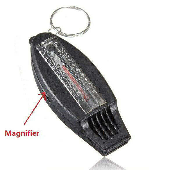 4IN1 Compass Thermometer Whistle Magnifier Versatile with Keychain Travel