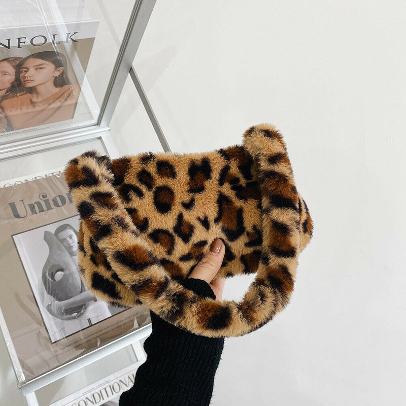 Animal Pattern Underarm Bag Women Mini Plush Shoulder Handbags Purse (7)
