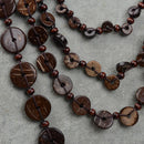 Handmade Multilayer Wood Coin Beads Strand Statement Long Necklace for Women