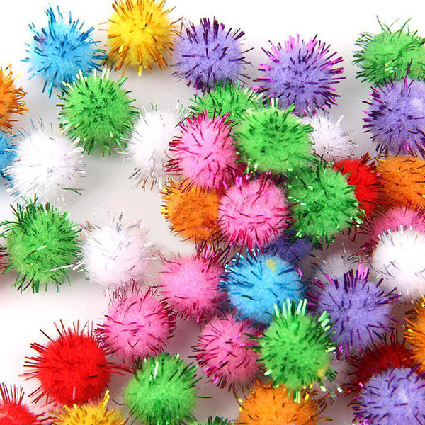 15mm Sparkly Pompom Balls Small Pom Ball Cat Toys Glitter Tinsel New