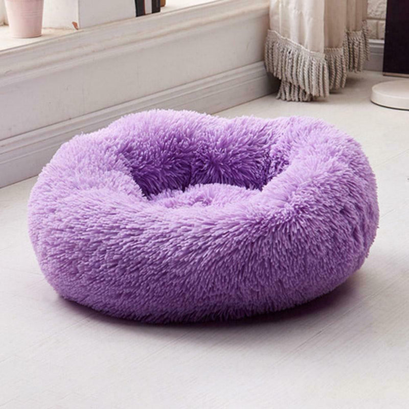 Round Soft Dog Bed Plush Kennel Nest Velvet Folding Pet Mat (Purple XS)