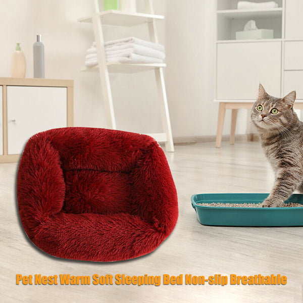 Pet Nest Soft Plush Kennel Dog Bed Warm House Puppy Cushion (Wine Red S) A#S