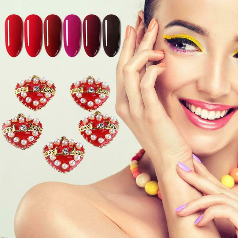 5pcs Romantic Rhinestones Love Heart Nail Art Charms DIY Valentine Manicure