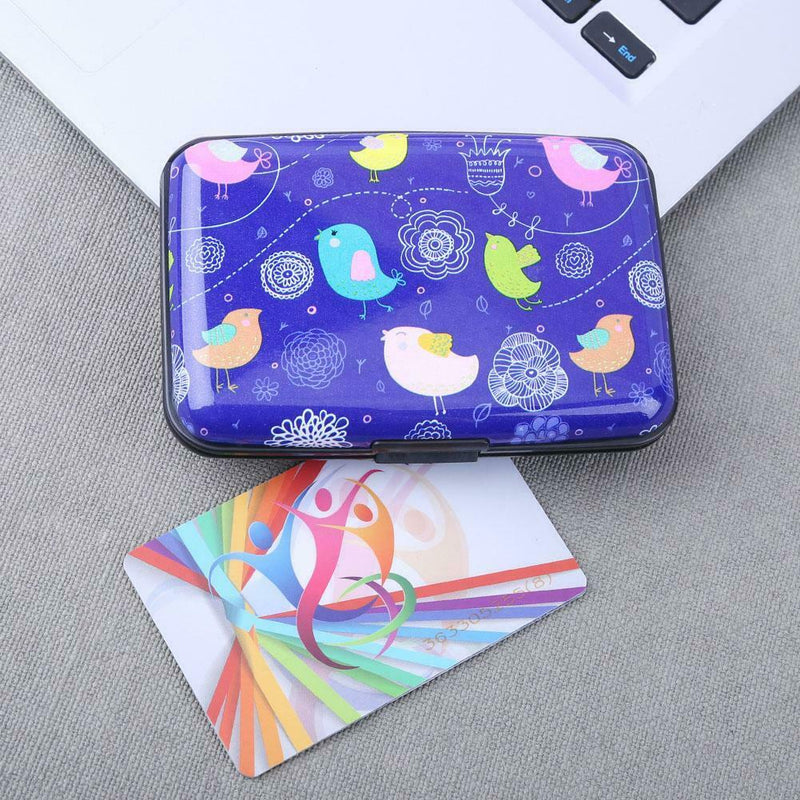Aluminum Print Waterproof Name Card Box Holder Case(Blue Bottom/Bird)