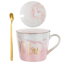 Mr Mrs Coffee Mugs Set, Ceramic Marble 15Oz Coffee Cup With Lids And Spoon