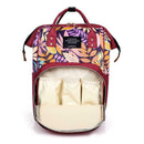 Mummy Maternity Backpacks Plant Print Baby Diaper Shoulder Bags (Red)