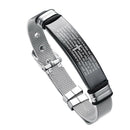 17.5-22cm Men Religious Prayer Black Cross Bracelet Stainless Steel Cuff