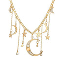 Fashion Star Moon Pendant Tassel Necklace Shiny Crystal Choker Women Jewelry Gw