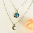 Fashion Multi-Layer Choker Turquoise Moon Pendant Chain Necklace Boho Jewelry