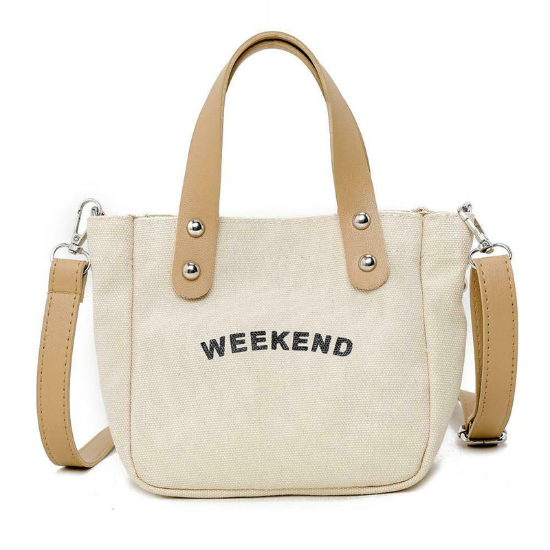 Letter Print Shoulder Satchel Handbags Canvas Women Crossbody Bags (White)