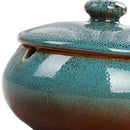Retro Style Ashtray Ceramics Ashtray with Lid for Indoor Outdoor Use Blue