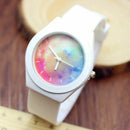 2018 Womens Jelly Silicone Quartz Waterproof Wrist Watches Colorful Galaxy V1D0