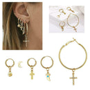 Women'S Fashion Personality Cross Crescent Starlight Stud Earrings Set New W1F7