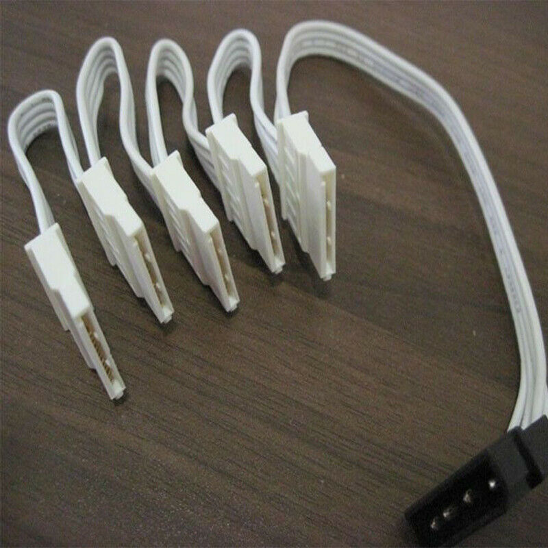 1 To 5 SATA 18AWG Wire Power Cable Splitter  Adapter For PC Server HDD SSD White