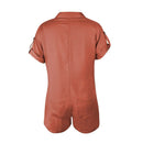 Summer Short Sleeve Jumpsuit Linen Button Playsuit Women Solid V-Neck Casua H9M5