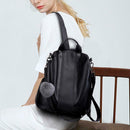 Solid Color Knapsack Women Backpacks Anti-theft PU Leather Rucksack (Black) SN9F