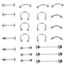 48 Pieces Tongue Eyebrow Lip Labret Belly Navel Nose Ring Piercing Body Jewelry