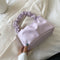 Women Candy Color Shoulder Bags Pleated Ruffle PU Totes Handbag (Purple)