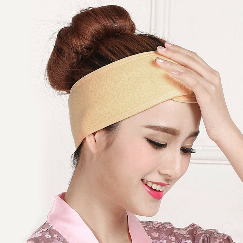 Girls Elastic Headband Wash Face Makeup SPA Stretch Soft Hair Band Yellow