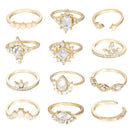 12pcs/set Retro Rhinestone Rings Crystal Knuckle Ring Women Jewelry Gift