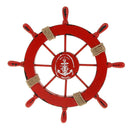 Mediterranean Nautical Wooden Boat Ship Wheel Helm Home Wall Party Decor Red