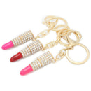 Lady's Cute Zinc Alloy Crystal Lipstick Keyring Pendant Bag Purse Decor Car