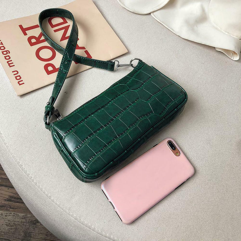 Retro Handbag Women Crocodile Leather Tote Office Lady Shoulder Bag (Green)