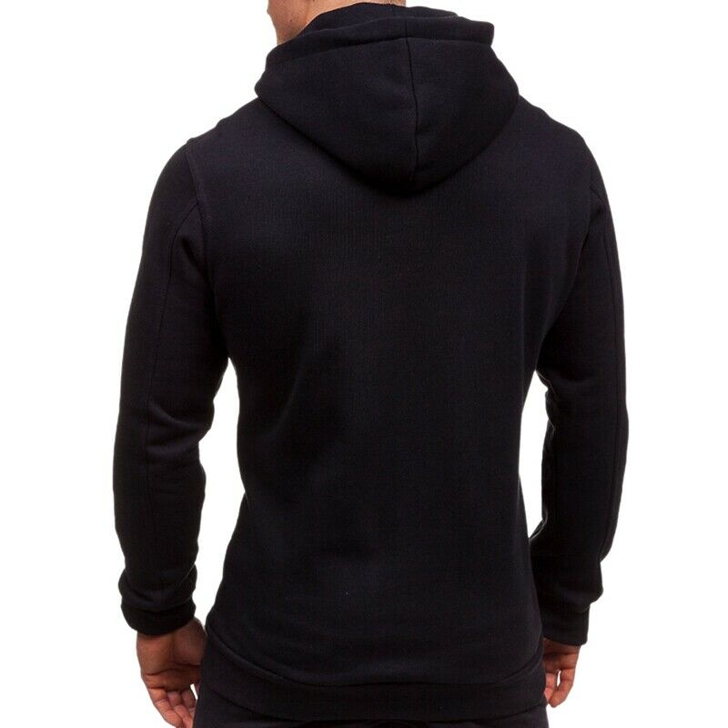 Men Fashion Hip Hop Pocket Zip Up Hooded Sweatshirt Casual Solid Long Sleev R5I6