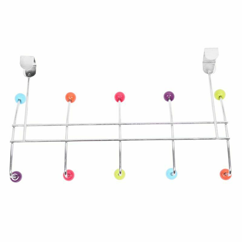 10 HOOK MULTI COLOUR OVER THE DOOR CLOTHES COAT HANGER RACK CHROME HANGERS Q8F9