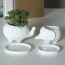 Set of 2 Cute Elephant White Ceramic Flower Pot with Tray for Succulents Ca S8K5