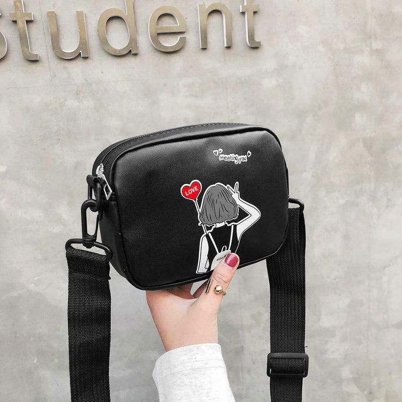 Cartoon Printing Square Shoulder Handbags Women PU Leather Crossbody Bag (5