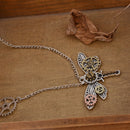 2Pcs Gears Metal Cog Necklace Dragonfly Pendant Steampunk Style for Unisex