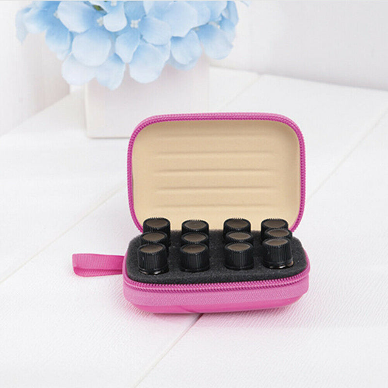 12 Grids Macaron Essential Oil Storage Bag Portable Dividers Box (Rose Red) A