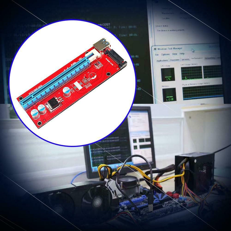 USB 3.0 164P PCI-E Express 1x to 16x Extender Riser Card 6Pin SATA Mining
