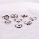 9x/set  Lady Rhinestone Rings Water Drop Hollow Carved Women Rings Bohemian Hot!