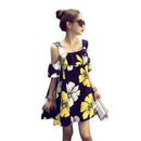 Fashion Floral Print Dress Women Summer Square Collar Ruffle Loose Dresses A