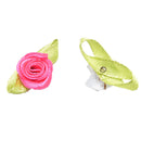 100 Pcs Rose Ribbon DIY Applique Accessiories with Leaf Fabric Flower for  OZ