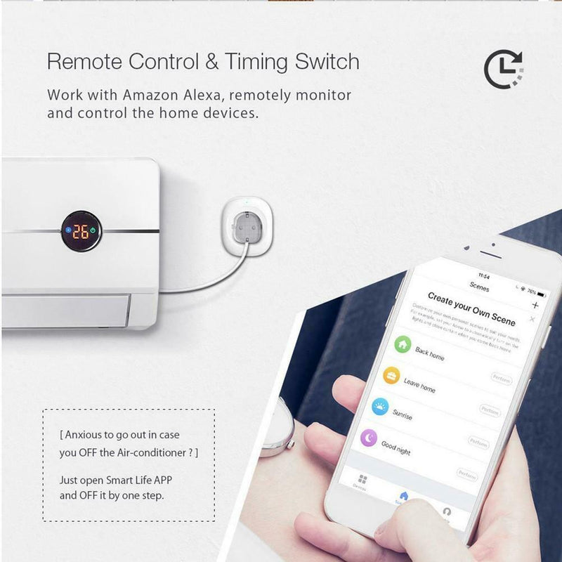 Tuya WiFi Smart Socket UK Plug Remote Timing Outlet Adapter Voice Control A