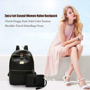 2pcs/set Women Nylon Backpack Clutch Preppy Solid Shoulder Schoolbags Purse Bags