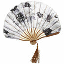 Chinese Gray Peony Blossom Fabric Bamboo Folding Dancing Hand Fan White A8P9