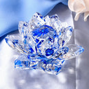 Crystal Lotus Flower Buddhist Ornament Feng Shui Art Glass Paperweight Blue