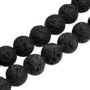 Natural Black Lava Rock Stone Spong Round Loose Beads For Jewelry Making
