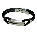 Mens Fashion Design Black Stainless Steel Rubber Braided Bracelets Bangles A6L1